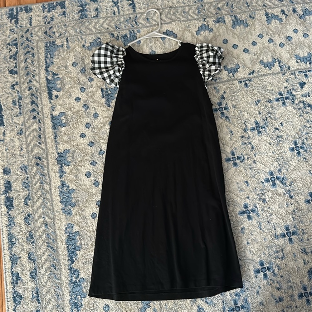 Kate Spade size S black dress with gingham sleeves- worn once